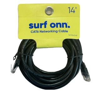 Surf Onn. CAT6 Networking Cable 14 ft Ethernet Cable Black Internet Round NEW